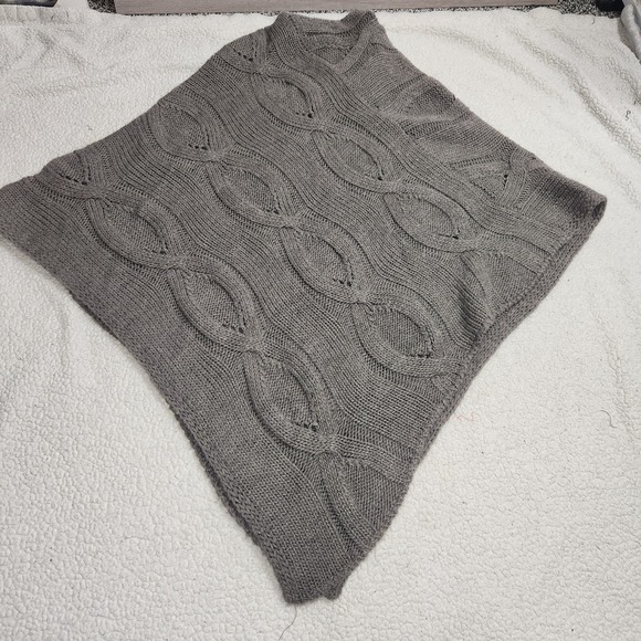 Cocogio Italy Poncho Chunky Sweater Cable Knit Wool Alpaca Blend Gray One Size - Picture 6 of 8